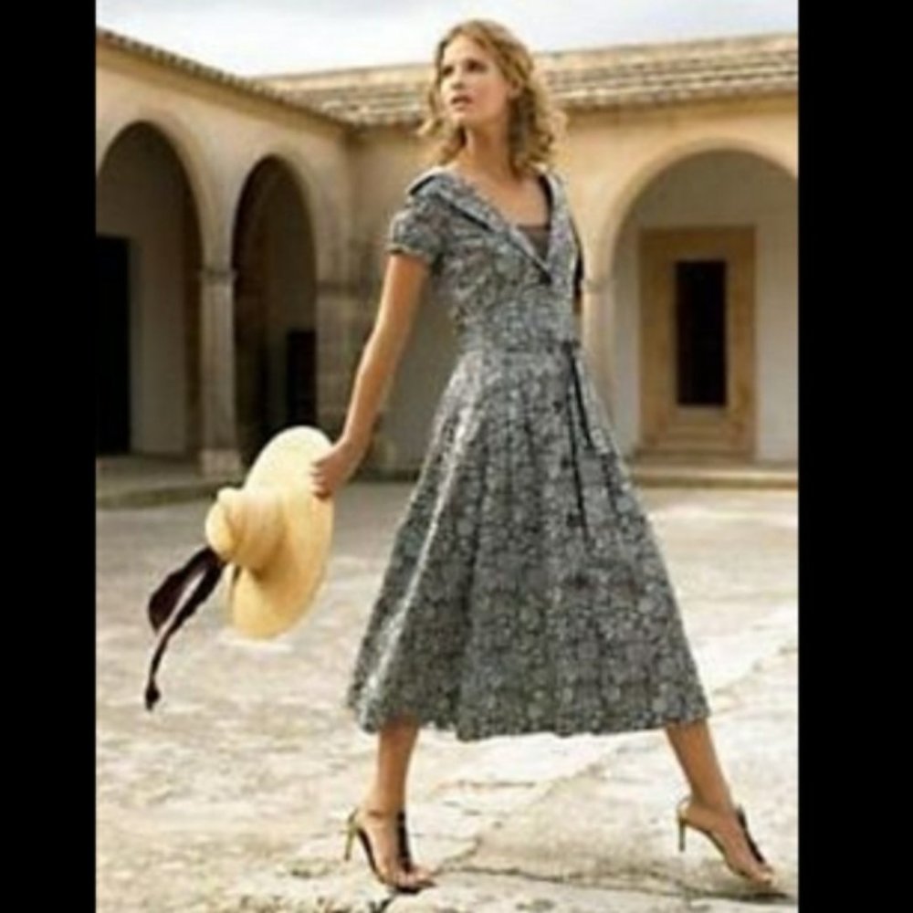 Peruvian Connection | Vintage Aqua and Brown Button Front Midi Dress